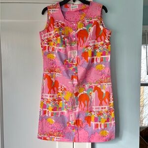 Ship’n Shore 1960’s Mod Psychedelic Kentucky Derby Novelty Print Retro Dress